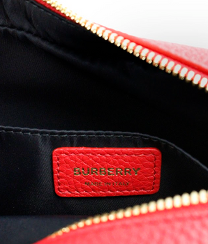 Burberry Small Branded Bright Red Grainy Leather Camera Crossbody Bag