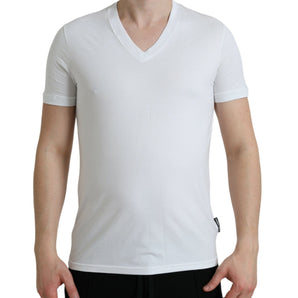 Dolce &amp; Gabbana White Cotton V-neck Short Sleeve Underwear T-shirt