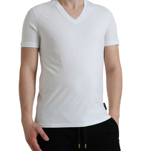 Dolce &amp; Gabbana White Cotton V-neck Short Sleeve Underwear T-shirt