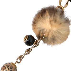 Dolce &amp; Gabbana Gold Brass Leopard Fur Pearl Collier Chain Belt