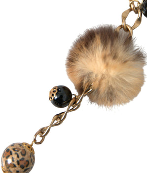 Dolce & Gabbana Gold Brass Leopard Fur Pearl Collier Chain Belt