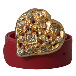 Dolce &amp; Gabbana Cinturón con hebilla de metal y corazón dorado de cuero rojo