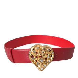 Dolce &amp; Gabbana Red Leather Gold Heart Metal Buckle Belt