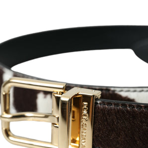 Dolce &amp; Gabbana Brown White Zebra Pony Hair Gold Buckle Belt