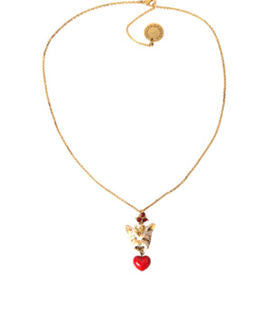 Dolce &amp; Gabbana Gold Brass Chain Dog Heart Pendant Charm Necklace