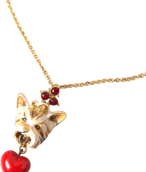Dolce &amp; Gabbana Gold Brass Chain Dog Heart Pendant Charm Necklace