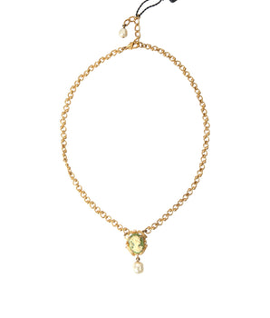 Dolce & Gabbana Gold Brass Chain Pearl Pendant Charm Necklace