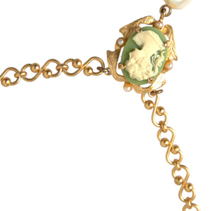 Dolce &amp; Gabbana Gold Brass Chain Pearl Pendant Charm Necklace