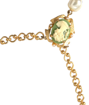Dolce & Gabbana Gold Brass Chain Pearl Pendant Charm Necklace