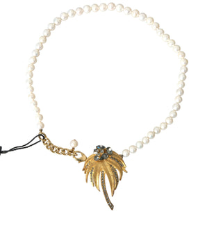 Dolce & Gabbana Gold Brass Crystal Pearl Tree Pendant Charm Necklace