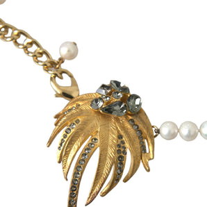 Dolce &amp; Gabbana Gold Brass Crystal Pearl Tree Pendant Charm Necklace