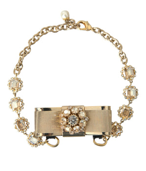 Dolce & Gabbana Gold Brass Clear Crystal Bow Chain Choker Necklace