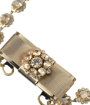 Dolce & Gabbana Gold Brass Clear Crystal Bow Chain Choker Necklace