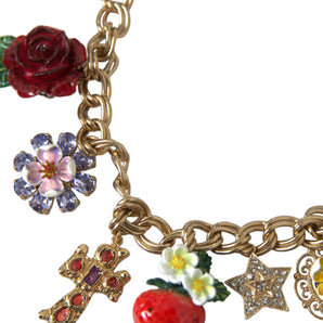 Dolce &amp; Gabbana Gold Chain Rose Cross Strawberry Star Pendant Necklace