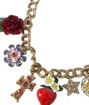 Dolce & Gabbana Gold Chain Rose Cross Strawberry Star Pendant Necklace