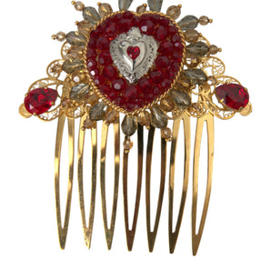 Dolce & Gabbana Gold Brass Crystal Heart Women Hair Comb