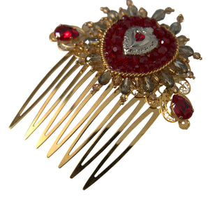 Dolce & Gabbana Gold Brass Crystal Heart Women Hair Comb