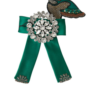 Dolce &amp; Gabbana Green Satin Bird Crystal Women Hair Clip