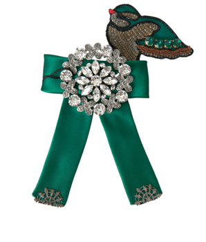 Dolce & Gabbana Green Satin Bird Crystal Women Hair Clip
