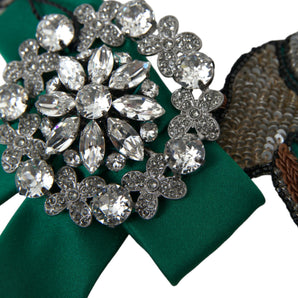 Dolce & Gabbana Green Satin Bird Crystal Women Hair Clip