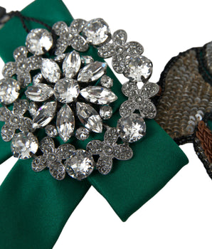 Dolce & Gabbana Green Satin Bird Crystal Women Hair Clip