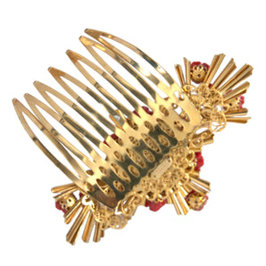 Dolce & Gabbana Gold Brass Crystal Heart Floral Hair Comb