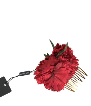 Dolce & Gabbana Red Silk Floral Gold Brass Women Hair Comb