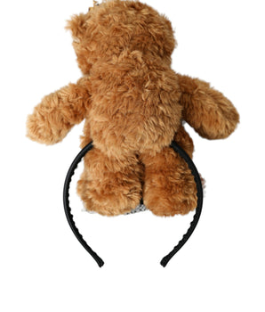 Dolce & Gabbana Brown Teddy Bear Gold Crystal Crown Hair Band Diadem