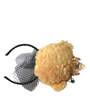 Dolce & Gabbana Brown Teddy Bear Gold Crystal Crown Hair Band Diadem
