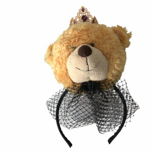 Dolce &amp; Gabbana Brown Teddy Bear Gold Crystal Crown Hair Band Diadem