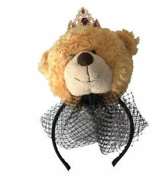 Dolce & Gabbana Brown Teddy Bear Gold Crystal Crown Hair Band Diadem