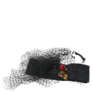 Dolce &amp; Gabbana Black Strawberry Sicily Crystal Mesh Net Headband Diadem