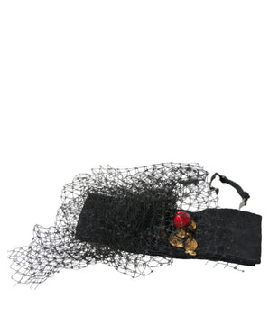 Dolce & Gabbana Black Strawberry Sicily Crystal Mesh Net Headband Diadem