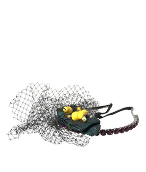 Dolce & Gabbana Black Lemons Sicily Purple Crystal Net Headband Diadem