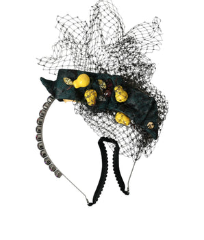 Dolce & Gabbana Black Lemons Sicily Purple Crystal Net Headband Diadem