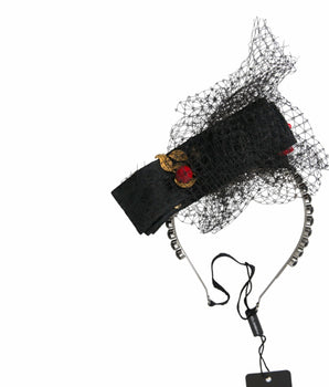 Dolce & Gabbana Black Strawberry Sicily Crystal Mesh Net Headband Diadem