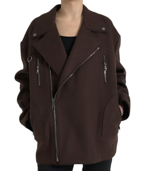 Dolce &amp; Gabbana Abrigo Marrón Chaqueta Biker Corta De Lana