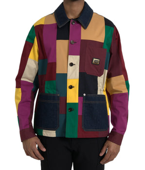 Dolce & Gabbana Multicolor Patchwork Cotton Collared Jacket