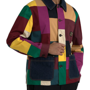 Dolce & Gabbana Multicolor Patchwork Cotton Collared Jacket