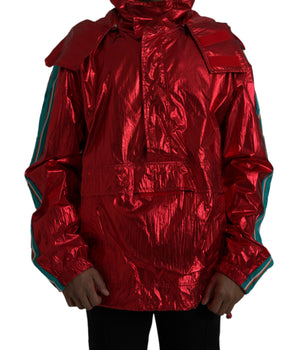 Dolce & Gabbana Red Nylon Hooded Pullover Sweatshirt Jacket