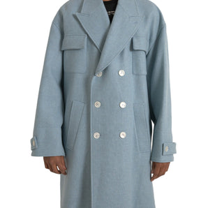 Dolce &amp; Gabbana Blue Double Breasted Trench Coat Jacket