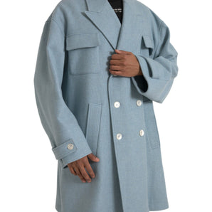 Dolce &amp; Gabbana Blue Double Breasted Trench Coat Jacket