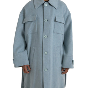 Dolce &amp; Gabbana Light Blue Wool Button Trench Coat Jacket