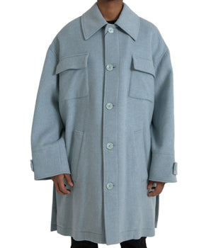 Dolce & Gabbana Light Blue Wool Button Trench Coat Jacket
