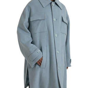 Dolce & Gabbana Light Blue Wool Button Trench Coat Jacket