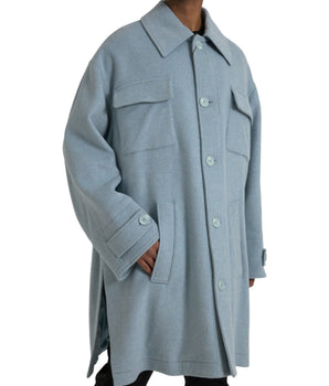Dolce & Gabbana Light Blue Wool Button Trench Coat Jacket