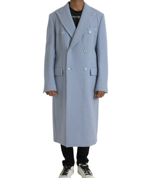 Dolce &amp; Gabbana Blue Double Breasted Long Trench Coat Jacket