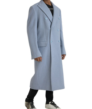 Dolce &amp; Gabbana Blue Double Breasted Long Trench Coat Jacket