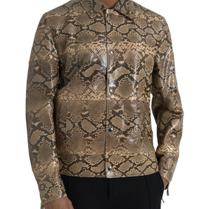 Dolce & Gabbana Beige Exotic Leather Biker Blouson Jacket