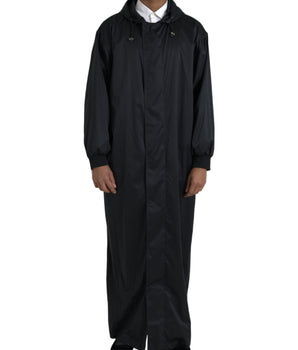 Dolce & Gabbana Black Polyester Hooded Long Windbreaker Jacket